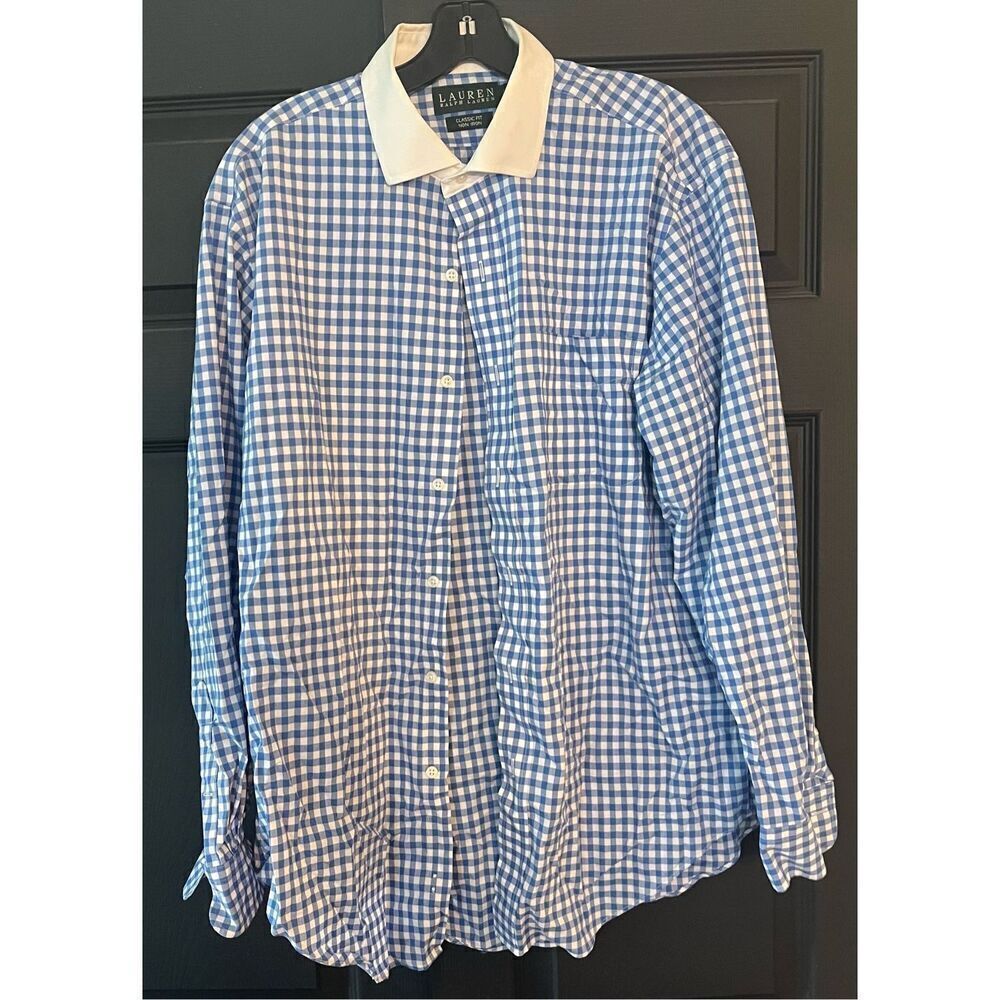 Ralph Lauren Blue Slim Fit Non Iron Long Sleeve Button Up Check  collar